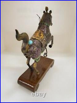 Vintage Chinese Silver Gold Plate Filter Enamel Horse