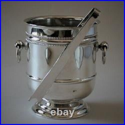 Vintage Christofle France Silver Plated Perles Ice Bucket with Tongs