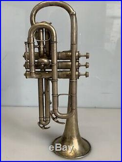 Vintage Conn Cornet Trumpet Shepherd's Crook Pat. 1907 Silverplate/Brass