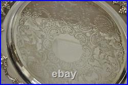 Vintage Crescent Silver Plate 17 Grape Vine Pattern Round Platter Tray