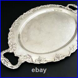 Vintage Crescent Silver Plated OVAL SERVING TRAY Large 23 with Handles