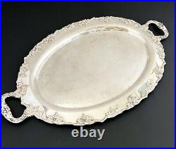 Vintage Crescent Silver Plated OVAL SERVING TRAY Large 23 with Handles