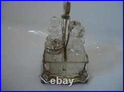 Vintage Cruet Condiment Silver Plated Holder With Glass Jars Bottles Oil Vinegar