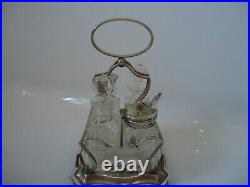Vintage Cruet Condiment Silver Plated Holder With Glass Jars Bottles Oil Vinegar
