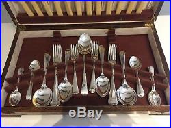 Vintage Cutlery Canteen Sheffield Silver Plate EPNS 30s 40s Oak Box 50-Piece (C)