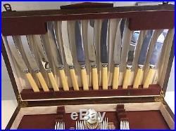 Vintage Cutlery Canteen Sheffield Silver Plate EPNS 30s 40s Oak Box 50-Piece (C)