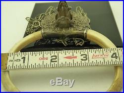 Vintage Double Boars Tooth Silver Plated Garuda Carnelian Gemstone Necklace 28