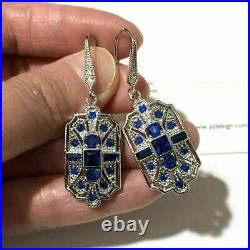 Vintage Drop Dangle Traditional Earrings 14K White Gold Plated 2.38 Ct Sapphire