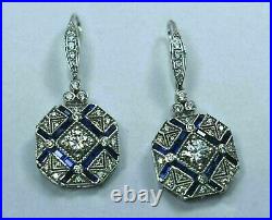 Vintage Drop Earrings 14K White Gold Plated Sliver 2 Ct Lab Created Diamond