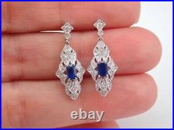 Vintage Drop Earrings 3CT Emerald Simulated Blue Sapphire 14k White Gold Plated