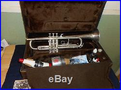 Vintage E. K. Blessing SUPER ARTIST Silver Plate Trumpet withAcc Elkhart, IN NICE