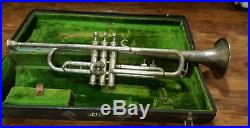 Vintage Early Frank Holton LP Silver Plate Trumpet with Case As IS