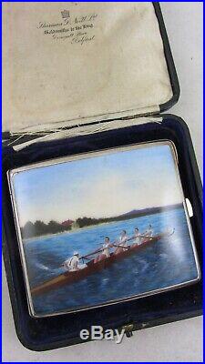 Vintage Enamel Silver Plate Cigarette Case Swedish Rowing Olympics Sporting