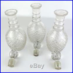 Vintage English Large Silver Plated & Cut Glass 3 Decanters Tantalus Liqueur Set