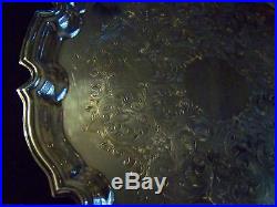Vintage English Silver Chippendale Chased Sheffield Silver Salver Tray Super