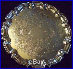 Vintage English Silver Chippendale Chased Sheffield Silver Salver Tray Super