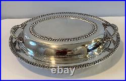 Vintage English Silver MFG 2 Piece Covered Oval Serving Dish Silverplate 11-1/2
