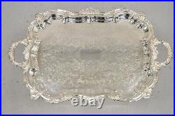 Vintage English Silver Mfg Corp Large Silver Plated Etched Platter Tray