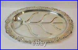 Vintage English Silver Plate 19 Serving Tray, Embossed Border, Meat Well