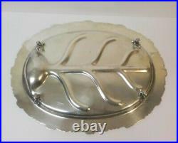 Vintage English Silver Plate 19 Serving Tray, Embossed Border, Meat Well