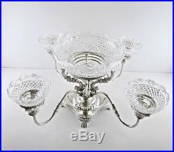Vintage English Silver Plate Epergne Centerpiece Tazza and Cut Crystal Bowls