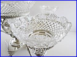 Vintage English Silver Plate Epergne Centerpiece Tazza and Cut Crystal Bowls