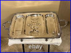 Vintage English Silver Plated 20 Serving Tray, Detailed Borders And Footed