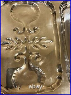 Vintage English Silver Plated 20 Serving Tray, Detailed Borders And Footed