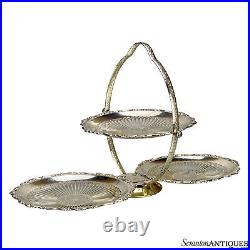 Vintage English Victorian Silver Plate Folding Tiered Serving Centerpiece Dish