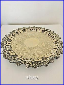Vintage Engraved EPNS Silver Plated Salver Plate Tray Platter with 3 Feet