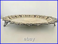 Vintage Engraved EPNS Silver Plated Salver Plate Tray Platter with 3 Feet
