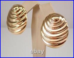 Vintage Estate In 14K Yellow Gold Plated Large Clam Design Earrings Omega Clasp