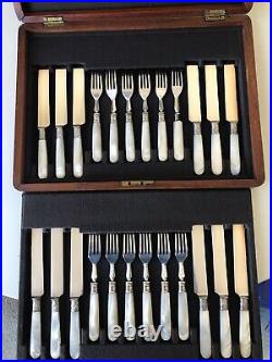 Vintage Estate Silver Plate Set (12)Dessert Knives and Forks in Case
