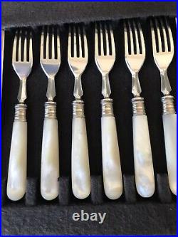 Vintage Estate Silver Plate Set (12)Dessert Knives and Forks in Case