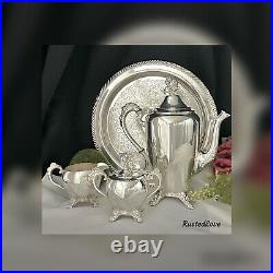 Vintage Eton Silver Plated Tea Set Service & Tray 4 Piece Silverplated Tea Set