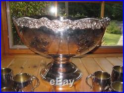 Vintage F B Rogers Silver Co 1883 PUNCH BOWL & 9 Cups Silverplate
