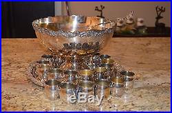 Vintage FB Rogers 1883 Silver Plate Footed Punch Bowl Set 20 Cups, Ladle & Tray