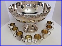 Vintage FB Rogers 1883 Silver Plated 15 Punch Bowl Set 8 Cups Towle Silverplate