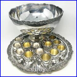 Vintage FB Rogers Silver plate Punch Bowl W Tray and Thirteen Cups
