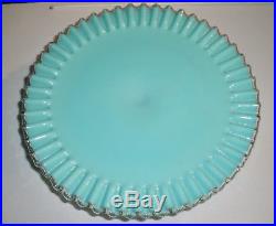 Vintage FENTON Art Glass Silver Crest Turquoise FOOTED CAKE PLATE STAND A1300