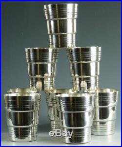 Vintage FRENCH Silver Plate Set of 8 Art Deco Cocktail Tumblers / Cups