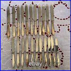 Vintage French Art Deco Silver Plate Dinner & Bread Knives Carving Set 22 pcs