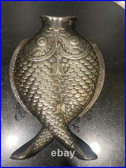 Vintage French Christofle Silver Plate'Pisces' Double Deux Fish Bud Vase Heavy