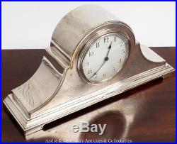 Vintage French MANTEL CLOCK Silver Plate Brass Platform Movement 1940's Art Deco