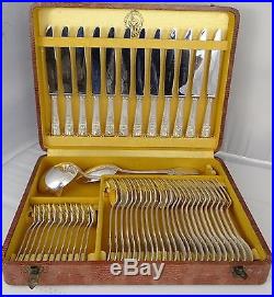 Vintage French Neoclassic Empire Style Silverplate Flatware Set for 12 50 pcs