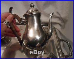 Vintage French SFAM (ex-Chambly) SILVERWARE Silver TEA COFFEE SET On Tray, 5 Pcs