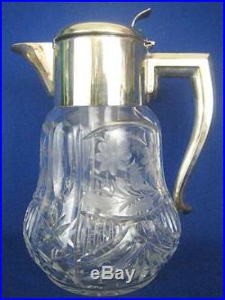 Vintage German Clear Cut Crystal & Silver Plate 13 Large Heavy Water Pitcher