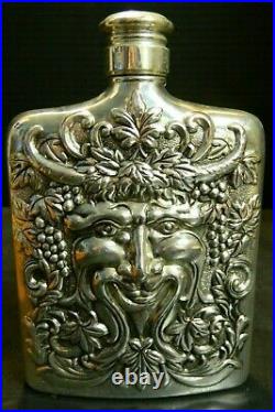 Vintage Godinger Silver Plate Repose Relief Bacchus Face Flask (1983) Excellent