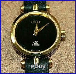 Vintage Gucci 18k Gold Plated Ladies Black Dial Swiss Quartz Watch 2000M 050WEI