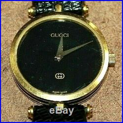 Vintage Gucci 18k Gold Plated Men's Black Dial Swiss Quartz Watch 2000M 030WEI